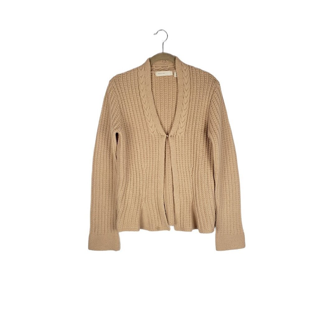 Anthro Sleeping on Snow Cardigan Sweater Lambswool Blend Tan Single Clasp Size M
